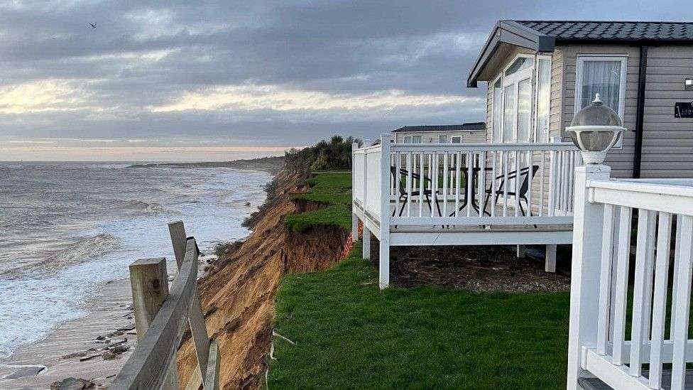 People evacuated after clifftop road collapses at Pakefield caravan park