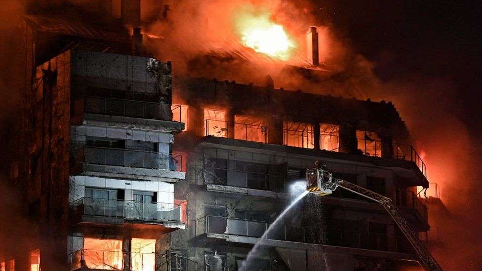Valencia fire: High-rise building engulfed by flames in Spain