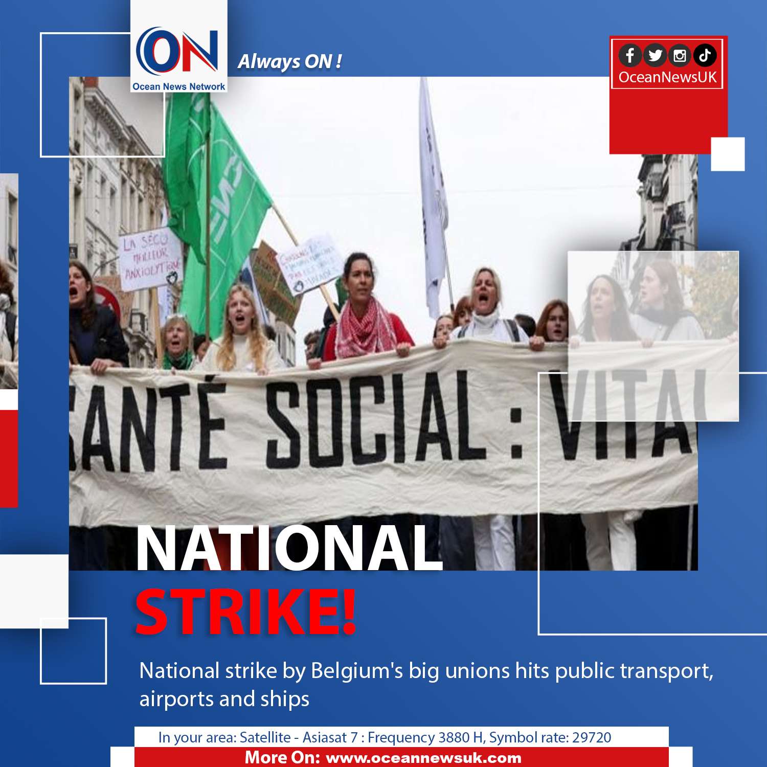 National strike by Belgium's big unions hits public transport, airports and ships